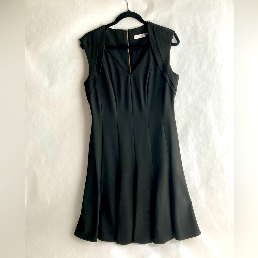 Womens Calvin Klein LBD Sweetheart Neckline Fit and Flare Black Dress 10